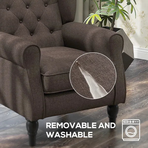 HOMCOM Dark Brown Button-Tufted Accent Chair with Round Armrests, Wood Legs for Living Room - product image 4