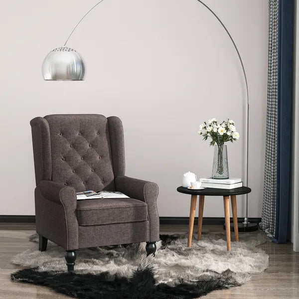 HOMCOM Dark Brown Button-Tufted Accent Chair with Round Armrests, Wood Legs for Living Room - product image 2