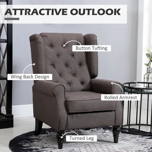 HOMCOM Dark Brown Button-Tufted Accent Chair with Round Armrests, Wood Legs for Living Room - product image 5