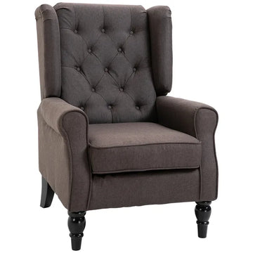 HOMCOM Dark Brown Button-Tufted Accent Chair with Round Armrests, Wood Legs for Living Room - product image 1