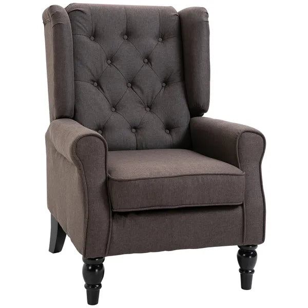 HOMCOM Dark Brown Button-Tufted Accent Chair with Round Armrests, Wood Legs for Living Room - product image 1