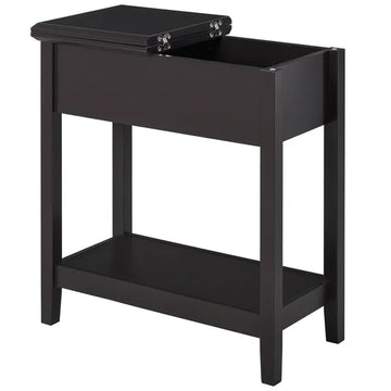 Dark Coffee End Side Table with Flip Top Storage Hinge Cabinet Bottom Shelf Sturdy Base for Living Room - product image 1