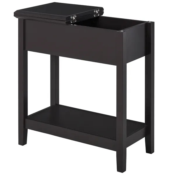 Dark Coffee End Side Table with Flip Top Storage Hinge Cabinet Bottom Shelf Sturdy Base for Living Room - product image 1