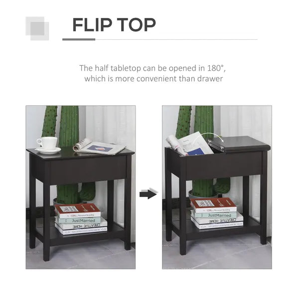 Dark Coffee End Side Table with Flip Top Storage Hinge Cabinet Bottom Shelf Sturdy Base for Living Room - product image 4