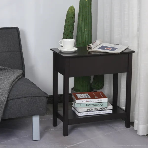 Dark Coffee End Side Table with Flip Top Storage Hinge Cabinet Bottom Shelf Sturdy Base for Living Room - product image 10