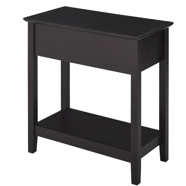 Dark Coffee End Side Table with Flip Top Storage Hinge Cabinet Bottom Shelf Sturdy Base for Living Room - product image 11