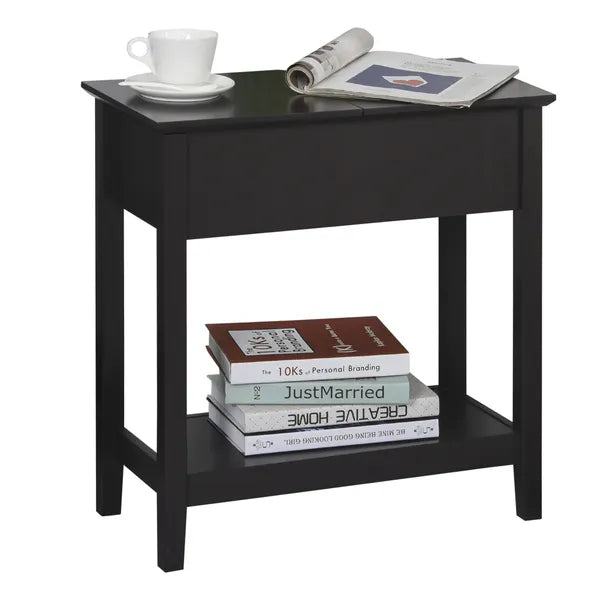 Dark Coffee End Side Table with Flip Top Storage Hinge Cabinet Bottom Shelf Sturdy Base for Living Room - product image 8