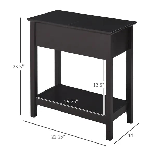Dark Coffee End Side Table with Flip Top Storage Hinge Cabinet Bottom Shelf Sturdy Base for Living Room - product image 3
