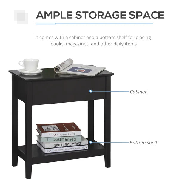 Dark Coffee End Side Table with Flip Top Storage Hinge Cabinet Bottom Shelf Sturdy Base for Living Room - product image 5