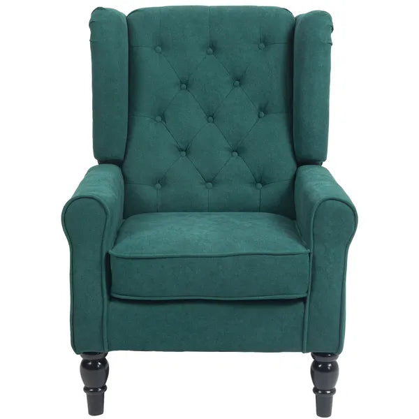 HOMCOM Dark Green High Wingback Lounge Chair, Button-Tufted with Round Armrests, Wood Legs for Living Room - product image 1