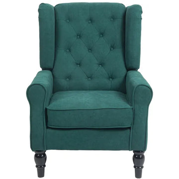 HOMCOM Dark Green High Wingback Lounge Chair, Button-Tufted with Round Armrests, Wood Legs for Living Room - product image 1
