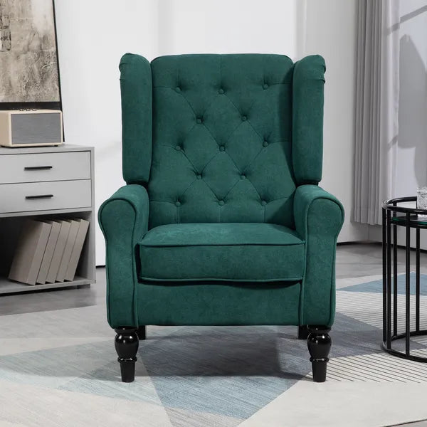 HOMCOM Dark Green High Wingback Lounge Chair, Button-Tufted with Round Armrests, Wood Legs for Living Room - product image 10