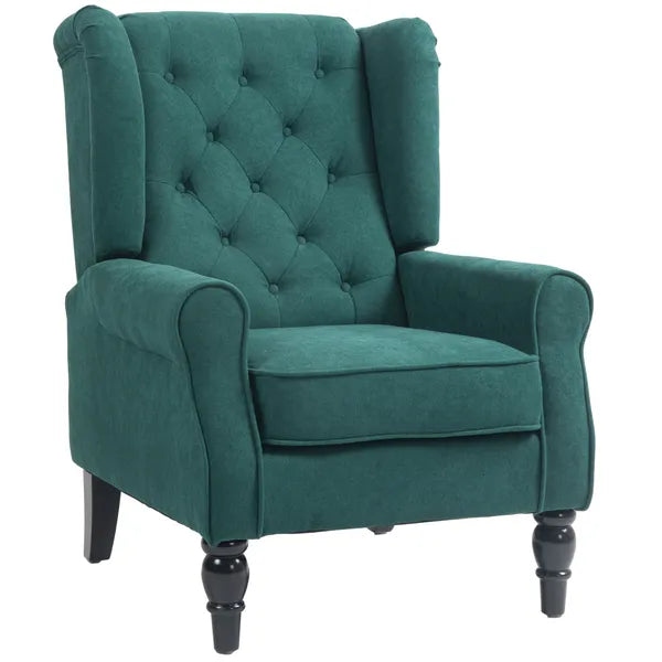 HOMCOM Dark Green High Wingback Lounge Chair, Button-Tufted with Round Armrests, Wood Legs for Living Room - product image 11