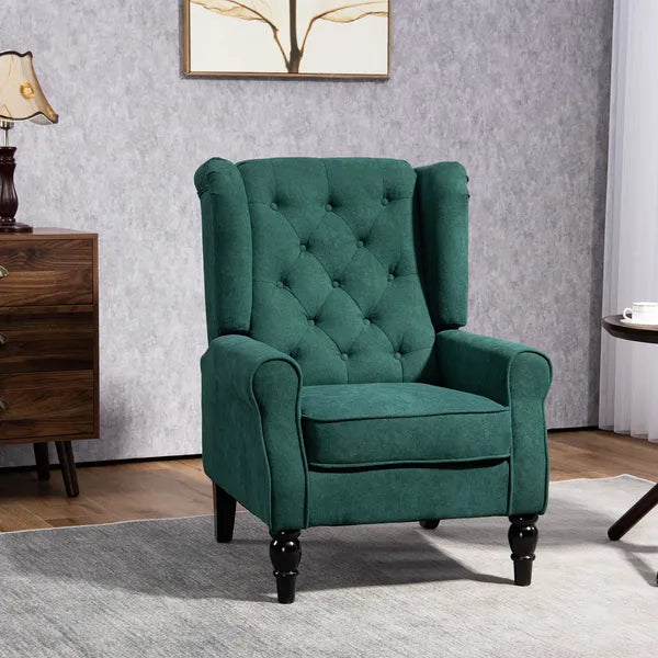 HOMCOM Dark Green High Wingback Lounge Chair, Button-Tufted with Round Armrests, Wood Legs for Living Room - product image 2