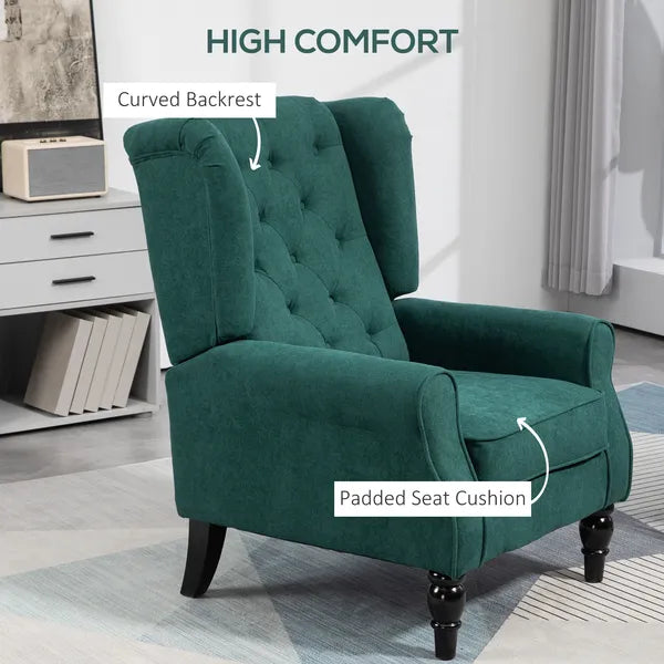 HOMCOM Dark Green High Wingback Lounge Chair, Button-Tufted with Round Armrests, Wood Legs for Living Room - product image 5
