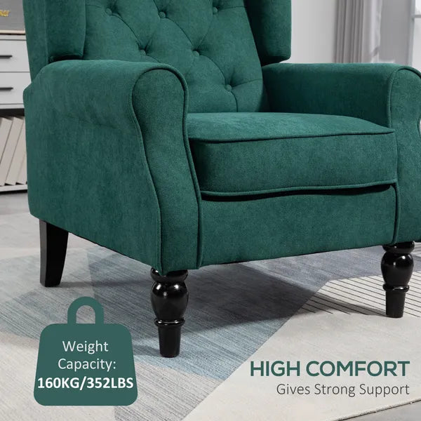 HOMCOM Dark Green High Wingback Lounge Chair, Button-Tufted with Round Armrests, Wood Legs for Living Room - product image 6