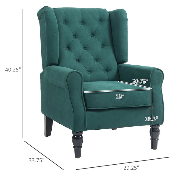 HOMCOM Dark Green High Wingback Lounge Chair, Button-Tufted with Round Armrests, Wood Legs for Living Room - product image 3
