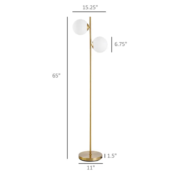Decorative Floor Lamp with 2 Glass Shades Modern Lighting for Living Room Bedroom White - product image 3