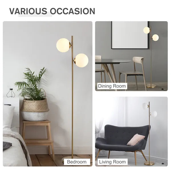 Decorative Floor Lamp with 2 Glass Shades Modern Lighting for Living Room Bedroom White - product image 5