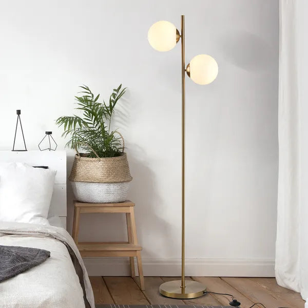 Decorative Floor Lamp with 2 Glass Shades Modern Lighting for Living Room Bedroom White - product image 2