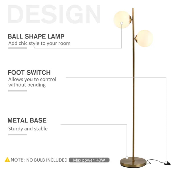 Decorative Floor Lamp with 2 Glass Shades Modern Lighting for Living Room Bedroom White - product image 4