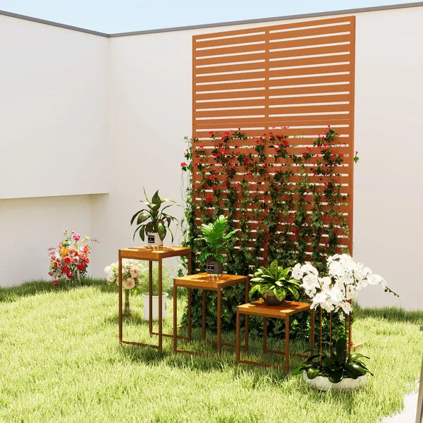 Outsunny Decorative Privacy Fence Screen, Metal Outdoor Privacy Screen Climbing Plant Trellis with Stand, 78" H x 48" W, Brown - product image 8