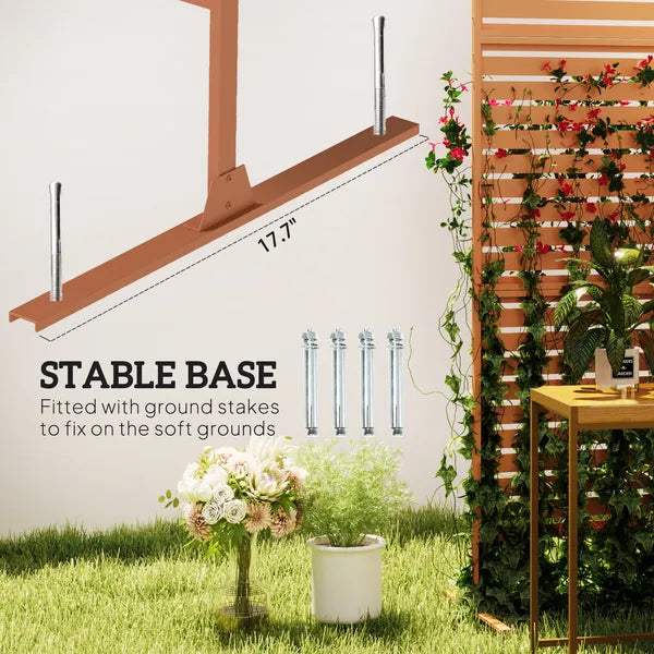 Outsunny Decorative Privacy Fence Screen, Metal Outdoor Privacy Screen Climbing Plant Trellis with Stand, 78" H x 48" W, Brown - product image 5
