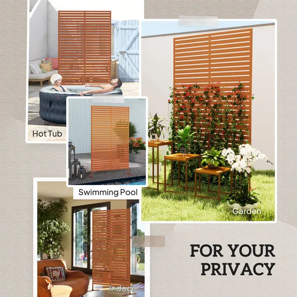 Outsunny Decorative Privacy Fence Screen, Metal Outdoor Privacy Screen Climbing Plant Trellis with Stand, 78" H x 48" W, Brown - product image 6