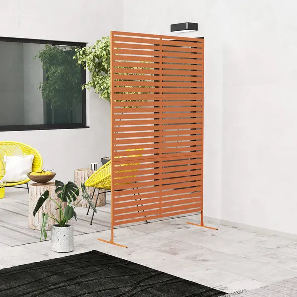 Outsunny Decorative Privacy Fence Screen, Metal Outdoor Privacy Screen Climbing Plant Trellis with Stand, 78" H x 48" W, Brown - product image 7