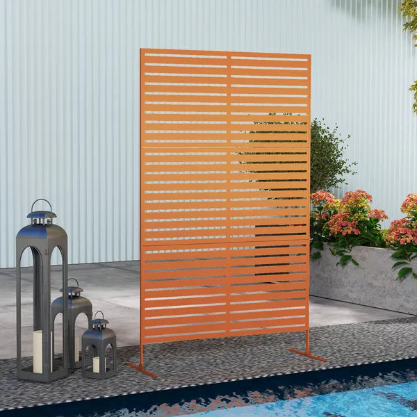 Outsunny Decorative Privacy Fence Screen, Metal Outdoor Privacy Screen Climbing Plant Trellis with Stand, 78" H x 48" W, Brown - product image 10