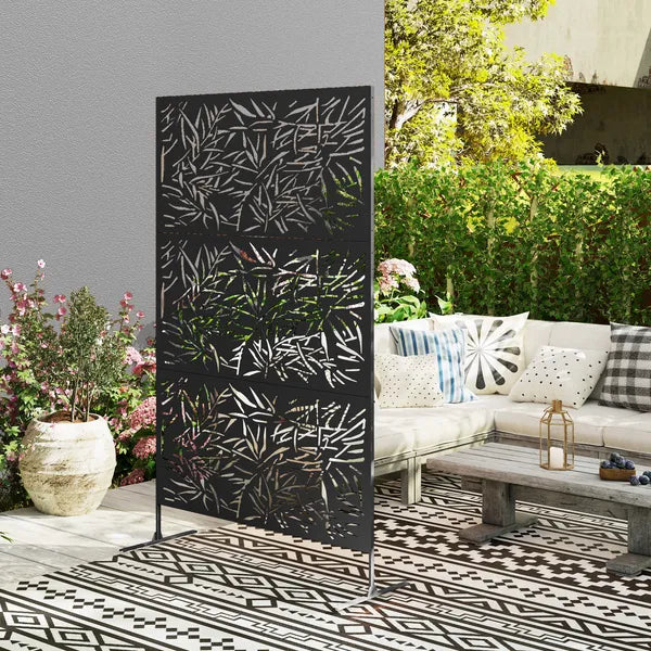 Outsunny Decorative Privacy Fence Screen, Metal Outdoor Privacy Screen Climbing Plant Trellis with Stand, Bamboo Black - product image 7