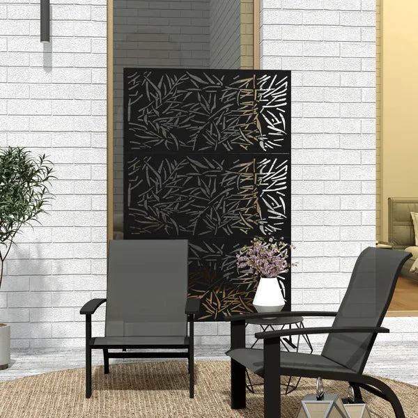 Outsunny Decorative Privacy Fence Screen, Metal Outdoor Privacy Screen Climbing Plant Trellis with Stand, Bamboo Black - product image 8