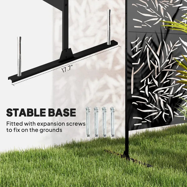 Outsunny Decorative Privacy Fence Screen, Metal Outdoor Privacy Screen Climbing Plant Trellis with Stand, Bamboo Black - product image 5