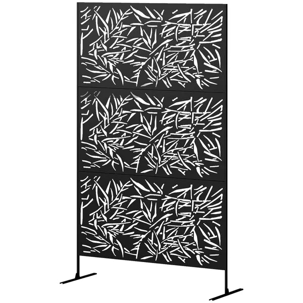 Outsunny Decorative Privacy Fence Screen, Metal Outdoor Privacy Screen Climbing Plant Trellis with Stand, Bamboo Black - product image 1