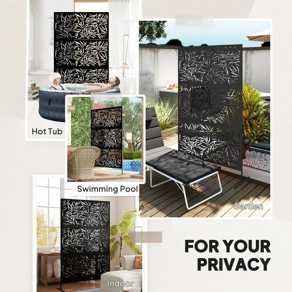 Outsunny Decorative Privacy Fence Screen, Metal Outdoor Privacy Screen Climbing Plant Trellis with Stand, Bamboo Black - product image 6
