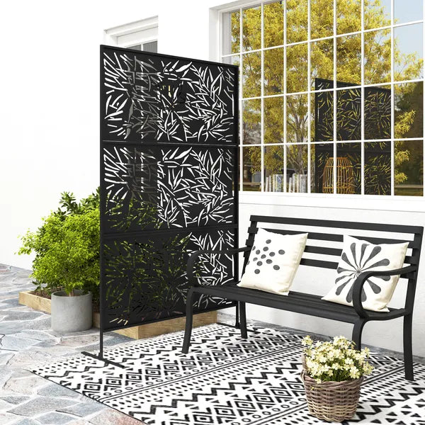 Outsunny Decorative Privacy Fence Screen, Metal Outdoor Privacy Screen Climbing Plant Trellis with Stand, Bamboo Black - product image 10