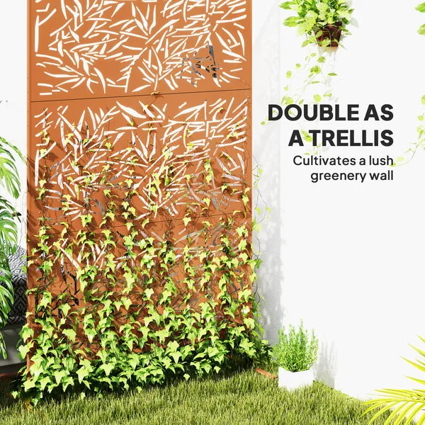Outsunny Decorative Privacy Fence Screen, Metal Outdoor Privacy Screen Climbing Plant Trellis with Stand, Bamboo Brown - product image 4