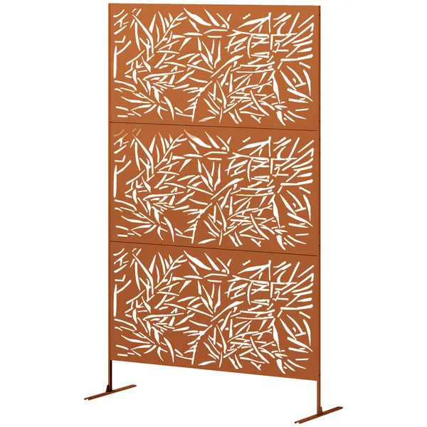 Outsunny Decorative Privacy Fence Screen, Metal Outdoor Privacy Screen Climbing Plant Trellis with Stand, Bamboo Brown - product image 1