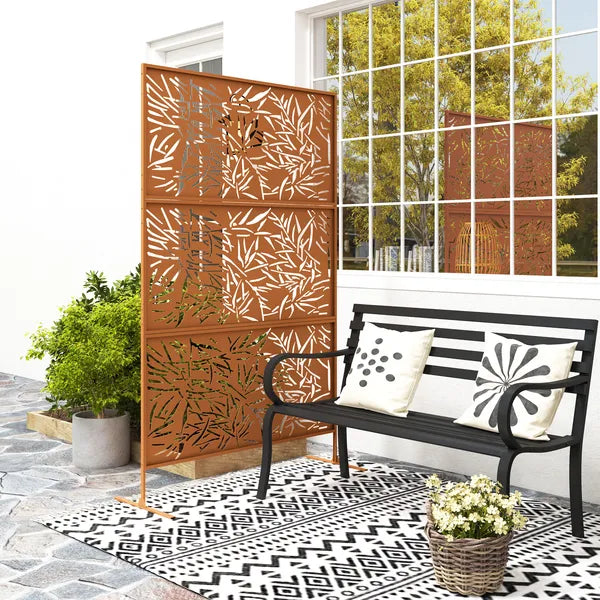 Outsunny Decorative Privacy Fence Screen, Metal Outdoor Privacy Screen Climbing Plant Trellis with Stand, Bamboo Brown - product image 10
