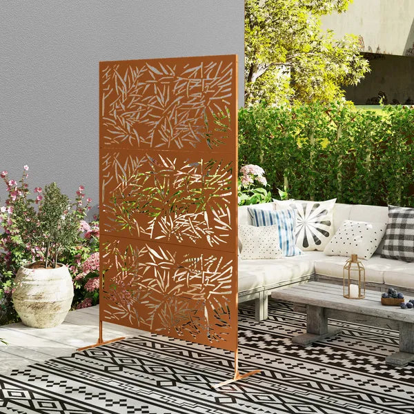 Outsunny Decorative Privacy Fence Screen, Metal Outdoor Privacy Screen Climbing Plant Trellis with Stand, Bamboo Brown - product image 7