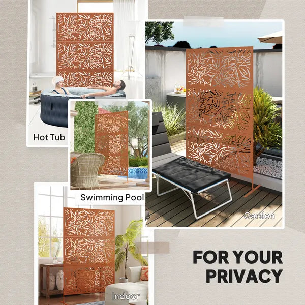 Outsunny Decorative Privacy Fence Screen, Metal Outdoor Privacy Screen Climbing Plant Trellis with Stand, Bamboo Brown - product image 6