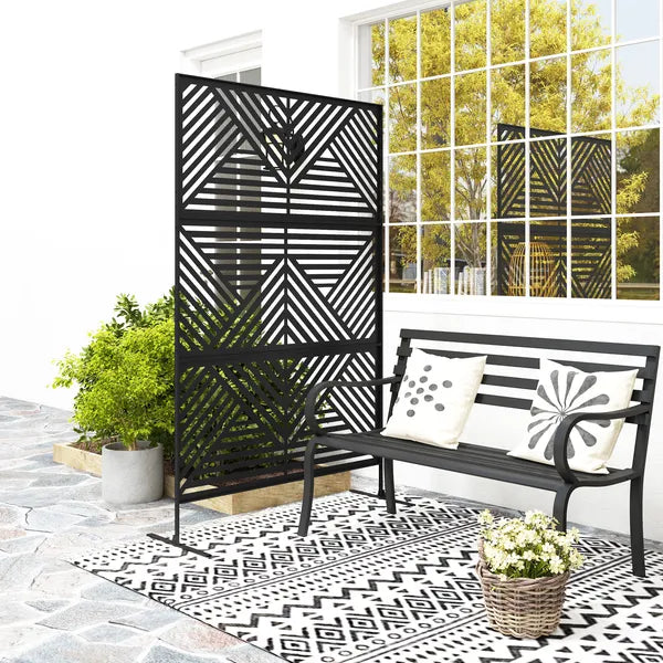 Decorative Privacy Fence Screen, Metal Outdoor Privacy Screen Climbing Plant Trellis with Stand, Rhombus Black - product image 10