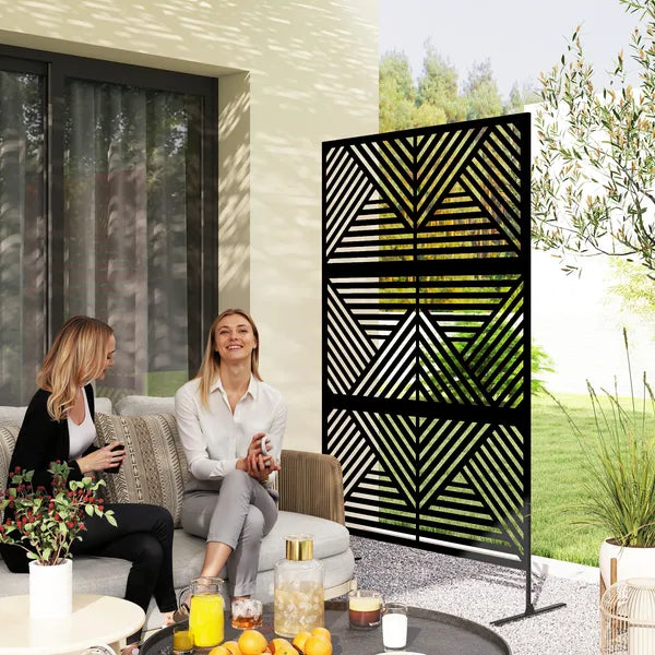 Decorative Privacy Fence Screen, Metal Outdoor Privacy Screen Climbing Plant Trellis with Stand, Rhombus Black - product image 2