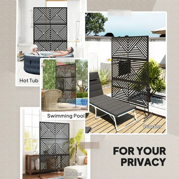 Decorative Privacy Fence Screen, Metal Outdoor Privacy Screen Climbing Plant Trellis with Stand, Rhombus Black - product image 6