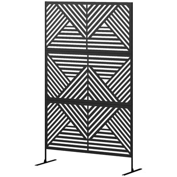Decorative Privacy Fence Screen, Metal Outdoor Privacy Screen Climbing Plant Trellis with Stand, Rhombus Black - product image 1