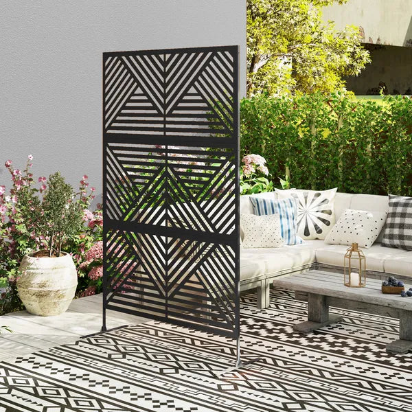 Decorative Privacy Fence Screen, Metal Outdoor Privacy Screen Climbing Plant Trellis with Stand, Rhombus Black - product image 7