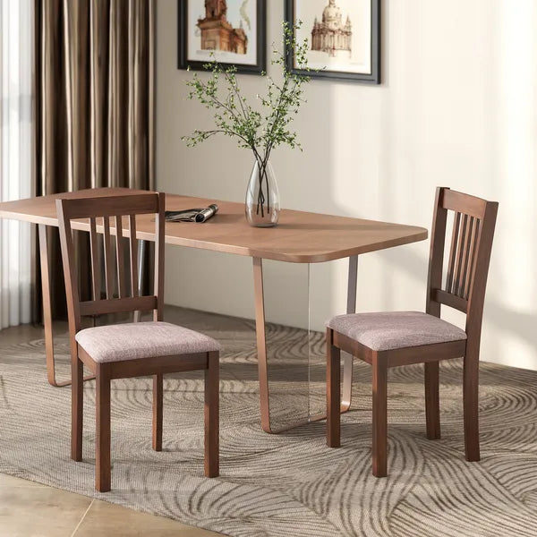 Dining Chairs Set of 2 Linen Upholstered Kitchen Chairs with Rubberwood Legs for Dining Room Living Room Walnut Taupe - product image 10