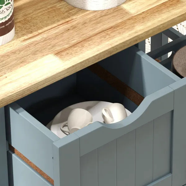 HOMCOM Dining Rolling Kitchen Cart, Gray, with Wood Top, Shelves and Drawers - product image 9