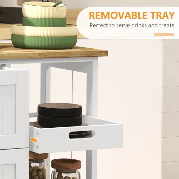 HOMCOM Dining Rolling Kitchen Island, White, with Wood Top, Shelves and Drawers - product image 5