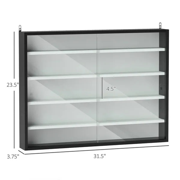 HOMCOM Display Cabinet 5-Tier Black White Glass Case with 2 Doors Adjustable Shelves Wall-Mounted - product image 3